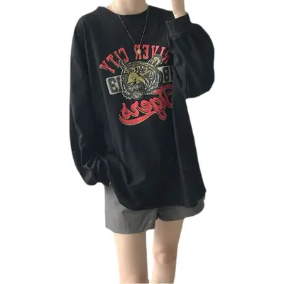 Korean Style Tiger Print Plus Cotton T-Shirt