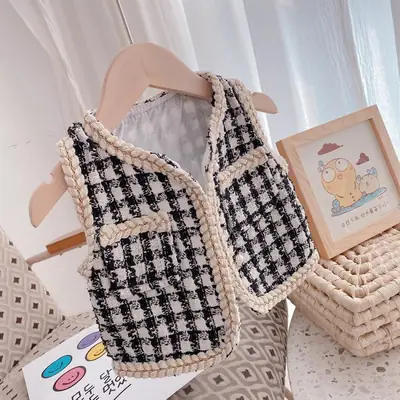 Baby Vest Black White Houndstooth 2025 Kids Wear
