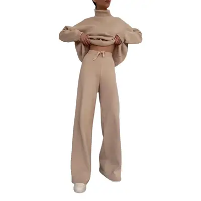 2025 Long Sleeve Brown Wide Leg Pants for Women