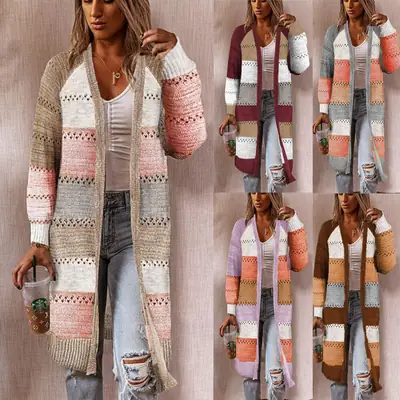 Women's 2024 Cross Border Cardigan Sweater Pink Beige Patterned