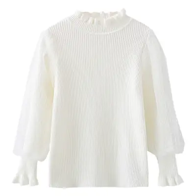 Girls White Lace Long Sleeve Sweater Top