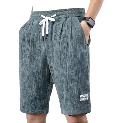 Men Ice Silk Shorts Black Loose Straight Casual Pants