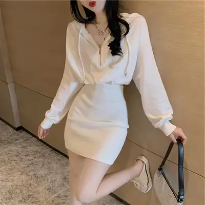 Light Grey Long Sleeve Waist Cover Dress for Women