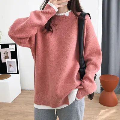 Women Knitted Sweater Grey Loose 2024 Winter Wear