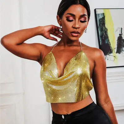 Red Sequin Backless Camisole for Women