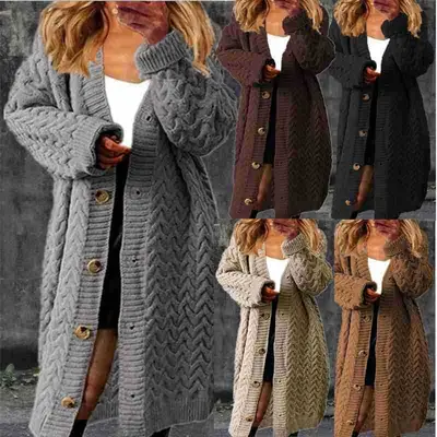 Women's Knitted Button Cardigan Sweater Coat Brown