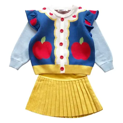 2024 Girls Snow White Knit Suit with Pleated Skirt