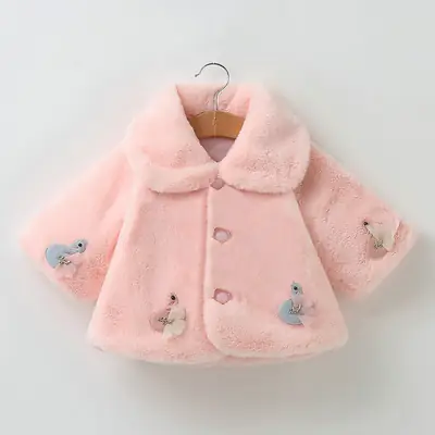 Pink Fleece Hooded Coat for Girls Autumn Winter Wear