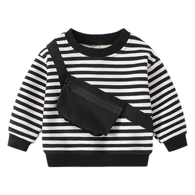 2025 Boys Fleece Sweatshirt Striped Crew Neck