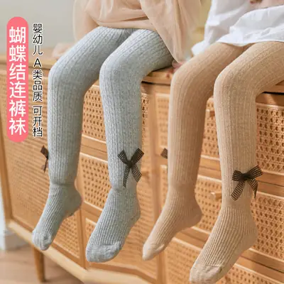 Winter Velvet Padded Children's Pantyhose with Bowknot Design