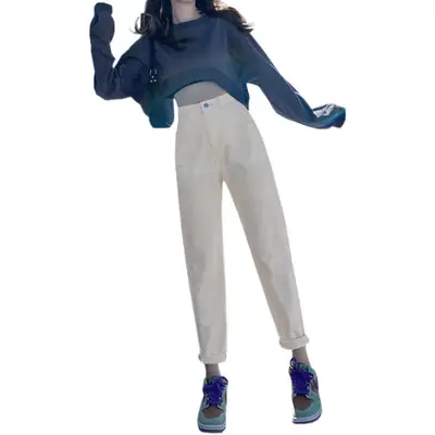 Women Black High Waist Cropped Pants Autumn Winter 2021