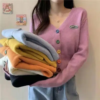 Women Knitted Cardigan Orange Spring Coat Winter Outerwear