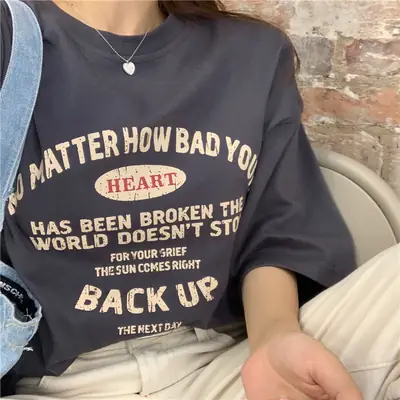 Women Loose T-Shirt School Style Short Sleeve Japanese Style