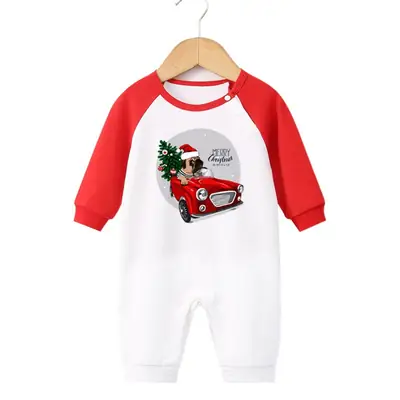 2024 Christmas Baby Long Sleeve Climbing Jumpsuit Red White