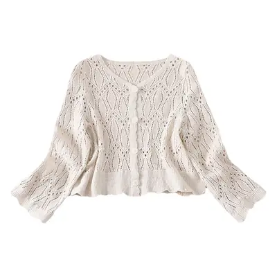 White Hollow Lace Knitted Cardigan for Women