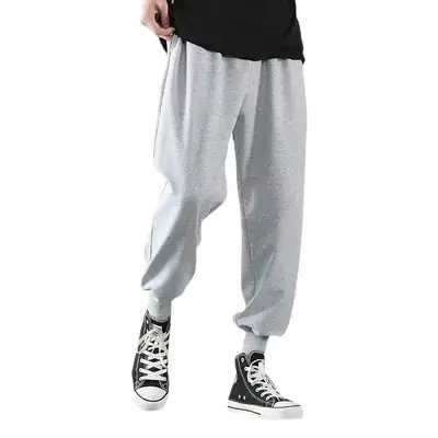 Men Korean Style Grey Leg Loose Sports Pants Summer Sweatpants