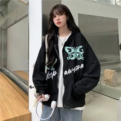 Autumn 2022 Black Butterfly Hoodie for Women