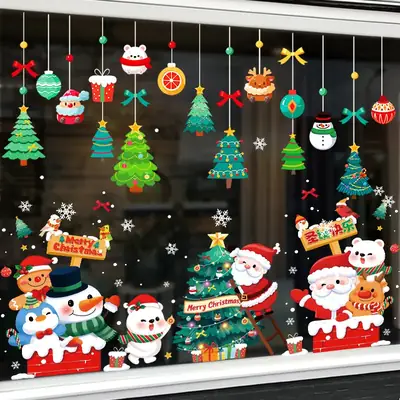 New Year Christmas Window Stickers Electrostatic Glass Decor