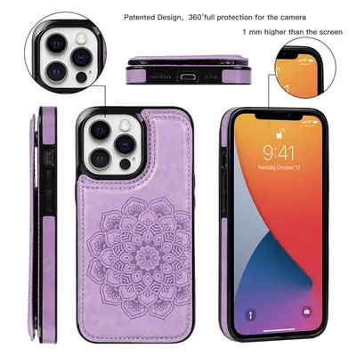 Mandala Embossed Leather Case for iPhone 14