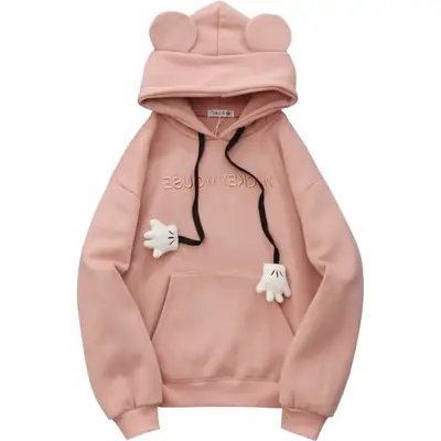 Pink Fleece Hoodie with Bear Ears Design