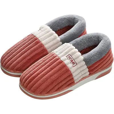 Women Winter Plush Cotton Slippers Red White