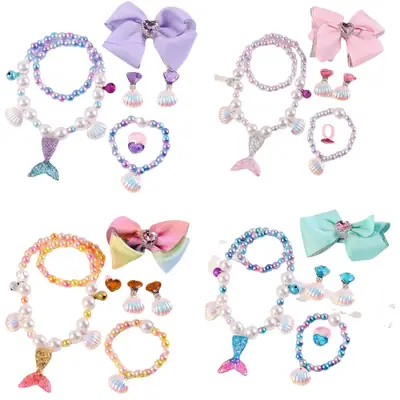Children's Mermaid Tail Bow Necklace Bracelet Set