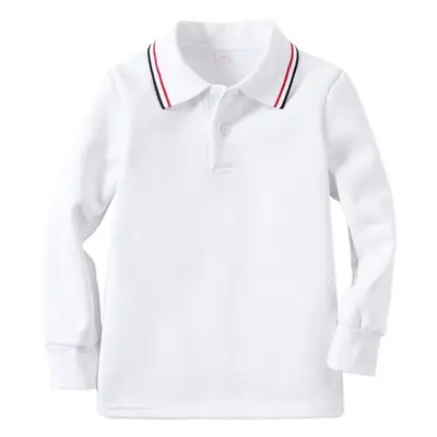 White Fleece Polo Shirt for Boys Girls Winter Warm School Uniform