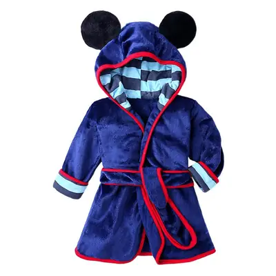 Winter Cartoon Hooded Belted Bathrobe for Kids Black Red