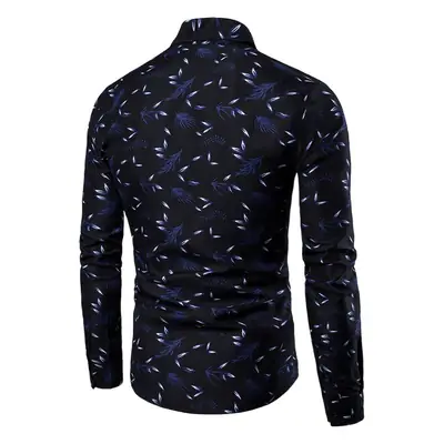 Men Slim Fit Floral Long Sleeve Shirt Black Plus Size