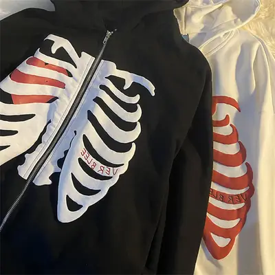 Women's Skull Printed Hooded Cardigan Zipper Long Sleeve Coat