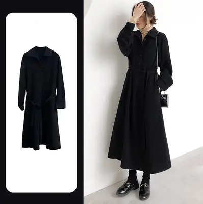 Black Long Dress Women's Retro French Style Small