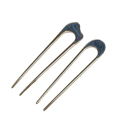 U-Shaped Metal Hairpin with Blue Shell Cap
