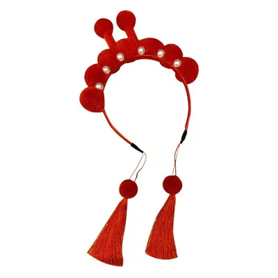 Red Pearl Pom Pom Tassel Headband for Girls