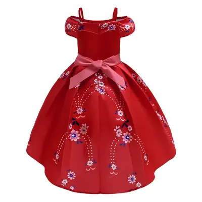 Red Floral Princess Dress for Girls Christmas Party Wear
