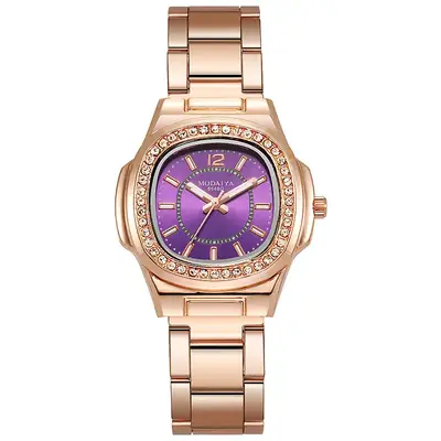 Women's Rose Gold Diamond Watch with Red Dial