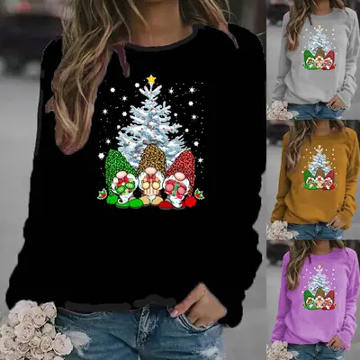 Women's Red Christmas Printed Long Sleeve Sweater