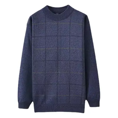 Men's Velvet Padded Winter Sweater Crew Neck Dark Blue