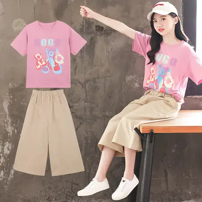 Girls Pink Graphic 2-Piece Summer Set
