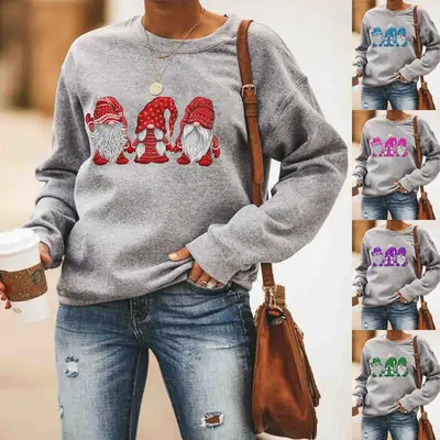 2024 Women's Christmas Sweatshirt Santa Claus Print Long Sleeve