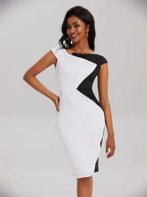 European American Large Color Contrast Hip Dress for Women