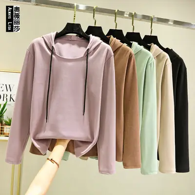 2022 Velvet Hoodie Women Loose Long Sleeve Drawstring