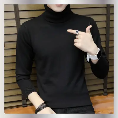 Winter Men's Navy Turtleneck Slim Fit Knit Shirt