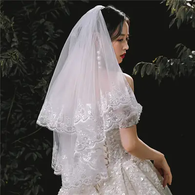 White Lace Veil Bridal Prop for Photography Studio