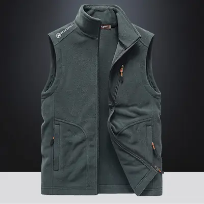 Men's Navy Blue Fleece Sleeveless Vest with Zip Front