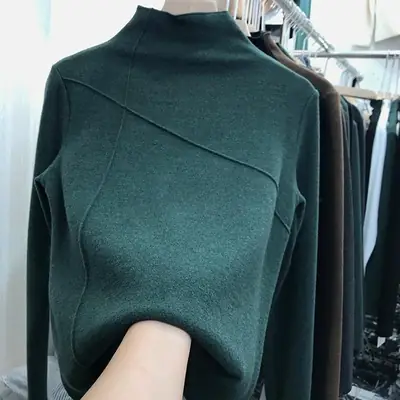 Women's 2025 Warm Half-High Collar T-Shirt Brown
