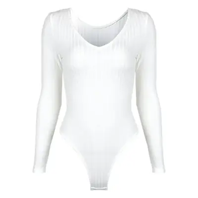 White Slim Fit Long Sleeve Jumpsuit for Women