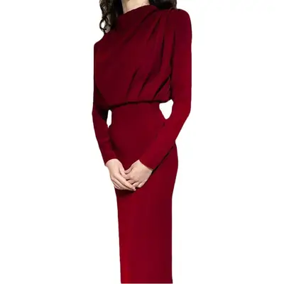 Pink Long-Sleeved Waist Dress for Women