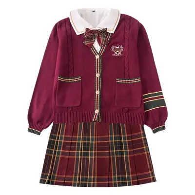 JK Uniform Embroidered Cardigan Sweater Red Coat Female College Style New Year Christmas Suit