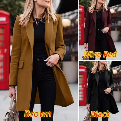 2023 Women's Long Brown Coat with Belt for Winter