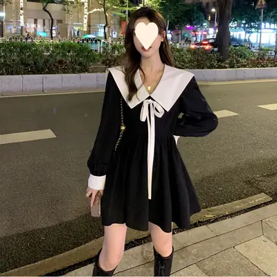 Navy Tie-Waist Black Dress for Girls 2026
